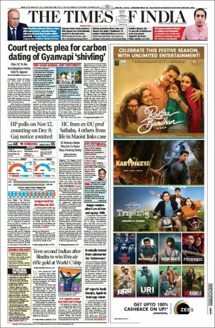 Portada de The Times of India (India)