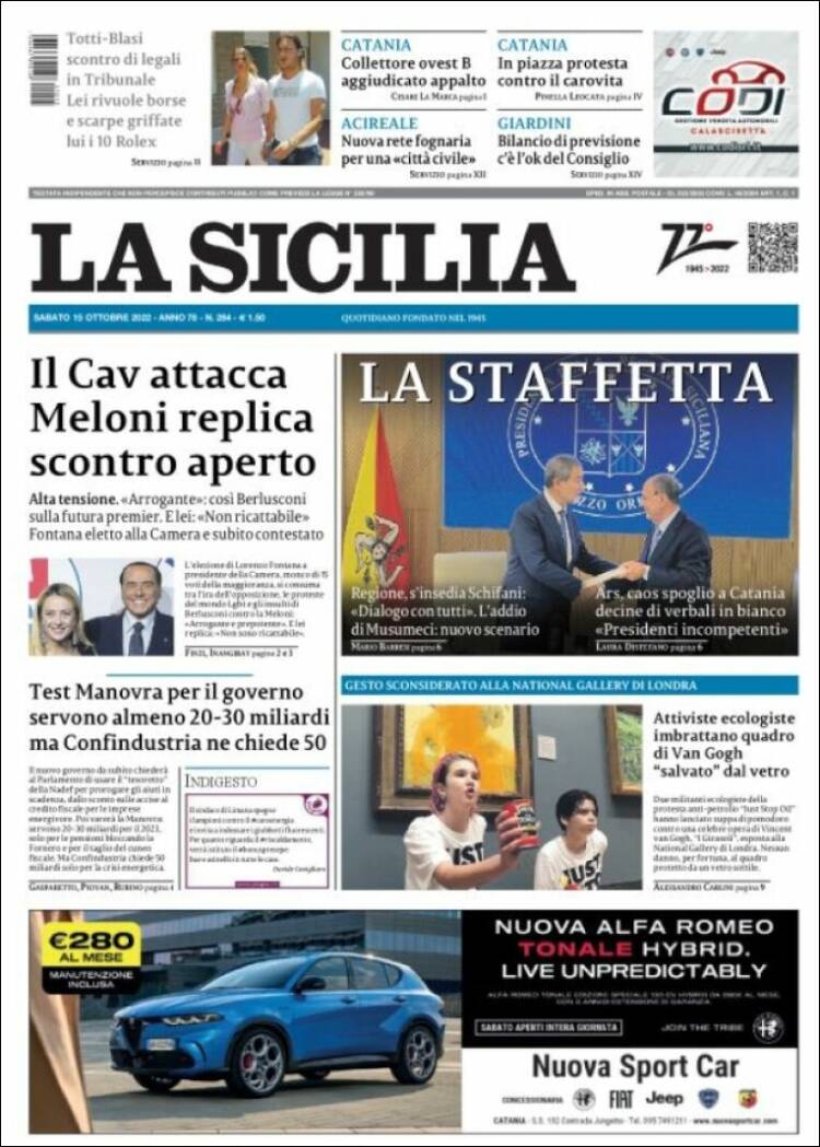 Portada de La Sicilia (Italia)