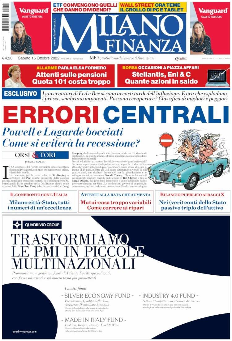 Portada de Milano Finanza (Italia)