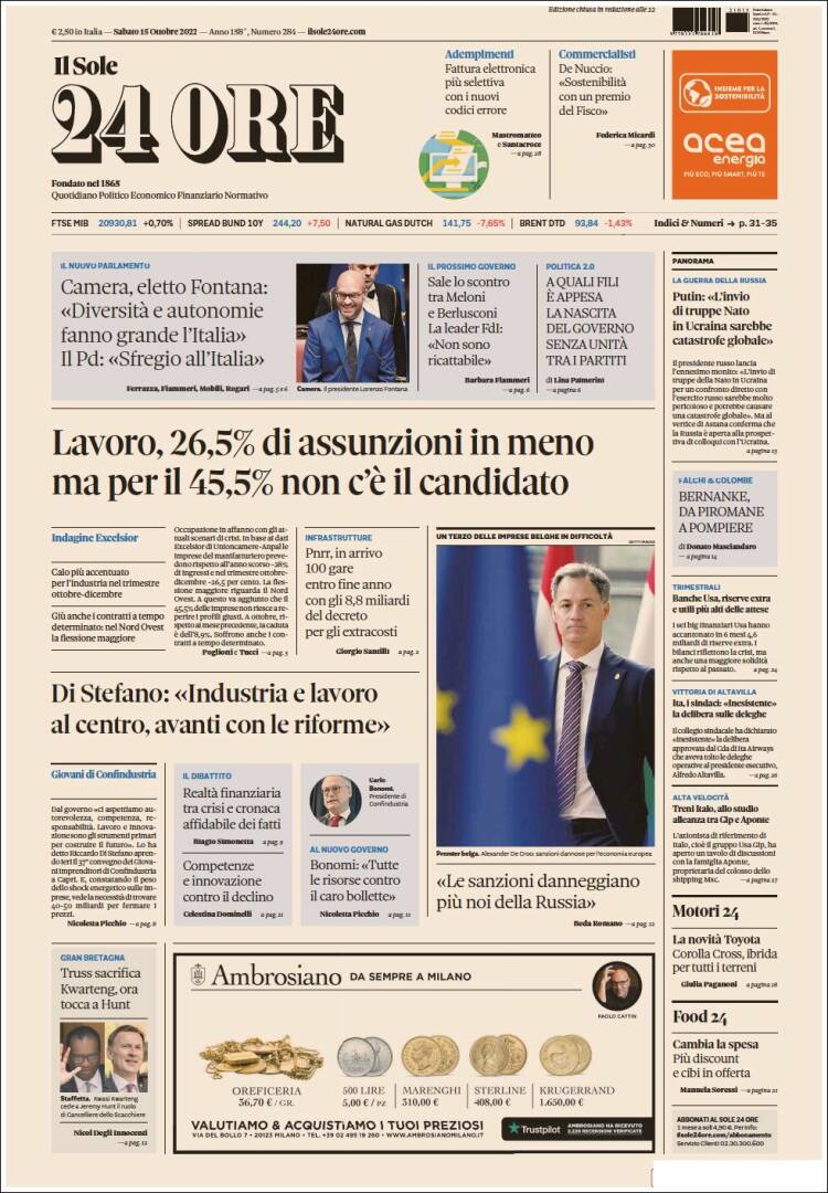 Portada de Il Sole 24 ORE (Italia)