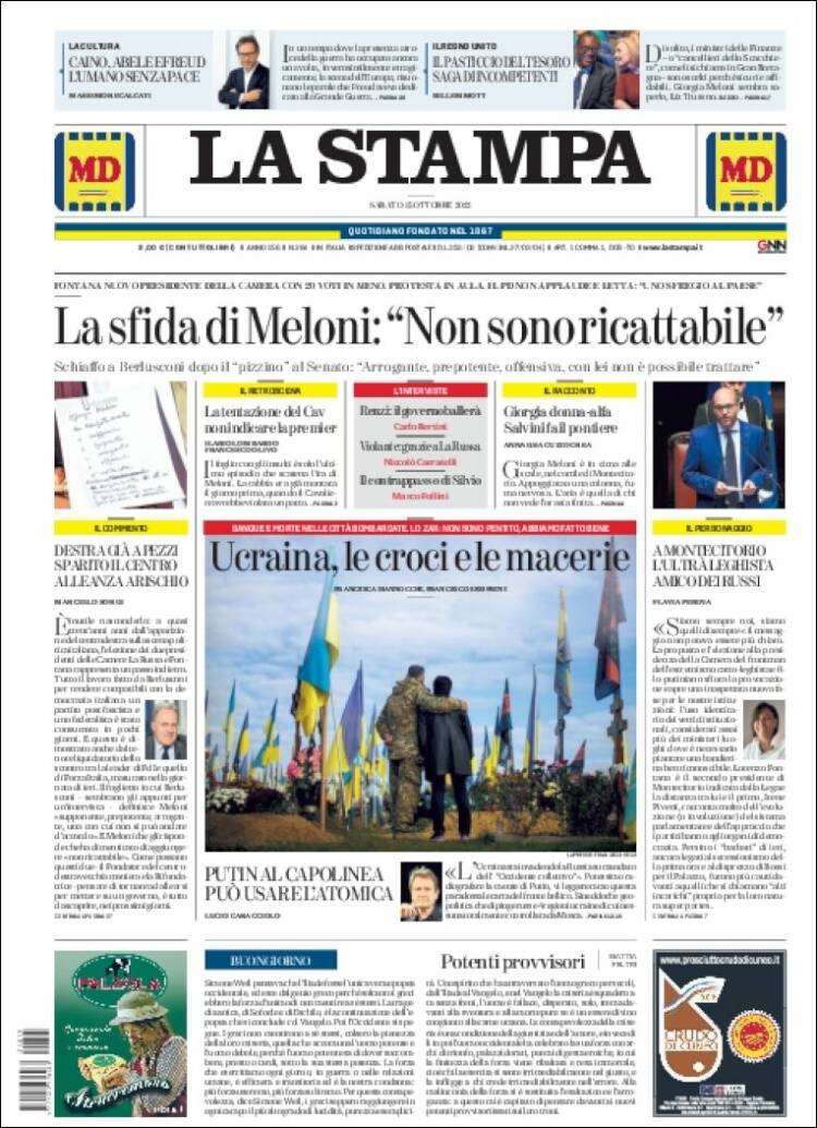 Portada de La Stampa (Italia)