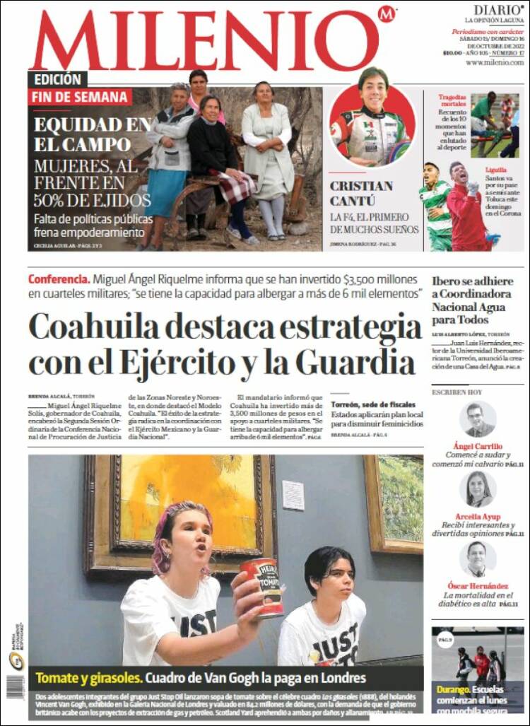 Portada de Milenio - Laguna (México)