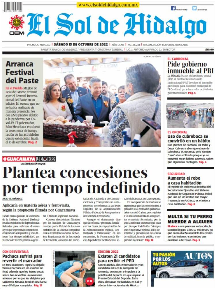 Portada de El Sol de Hidalgo (México)