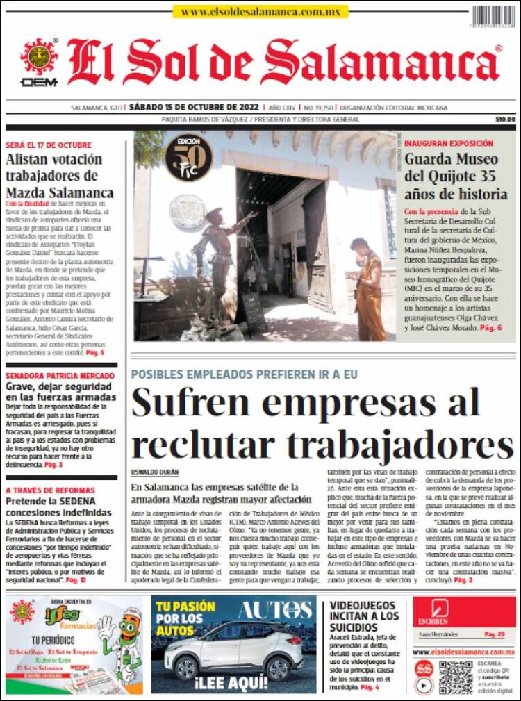 Portada de El Sol de Salamanca (México)