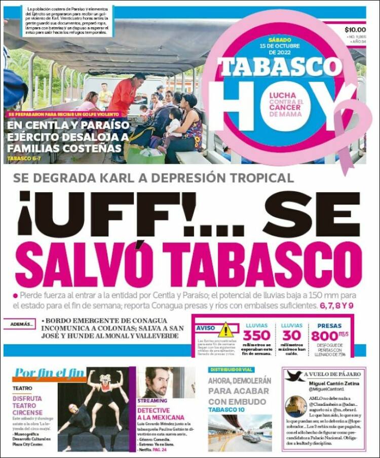 Portada de Tabasco Hoy (México)