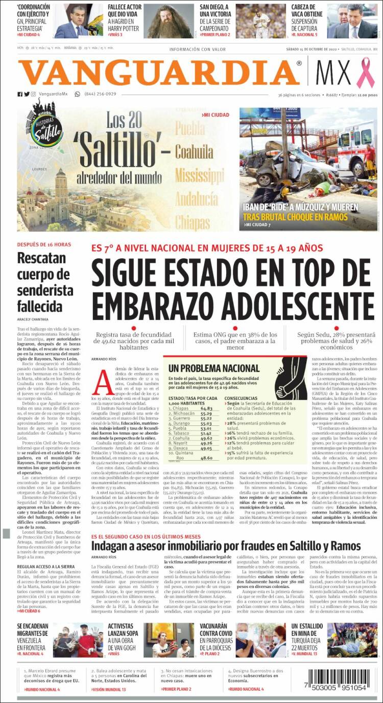 Portada de Vanguardia (México)