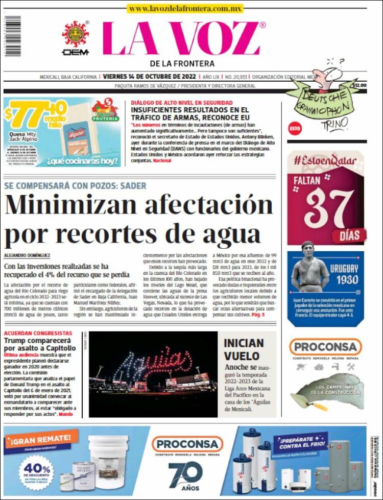 Portada de La Voz de la Frontera (México)