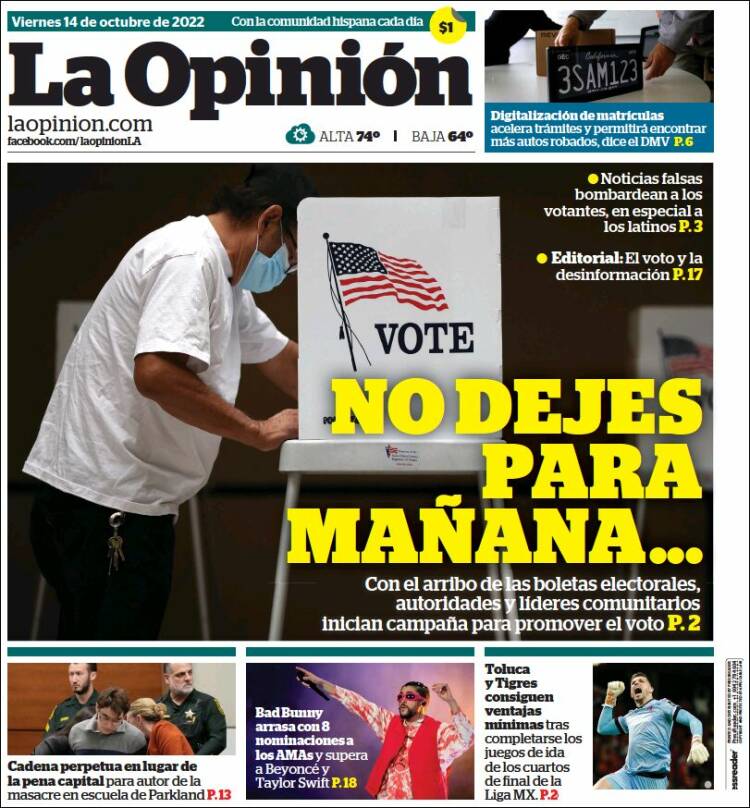 Portada de La Opinión (USA)