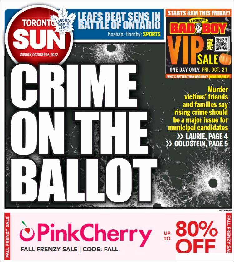 Portada de The Toronto Sun (Canadá)