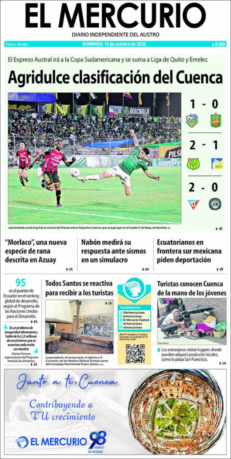 Portada de Diario El Mercurio (Ecuador)