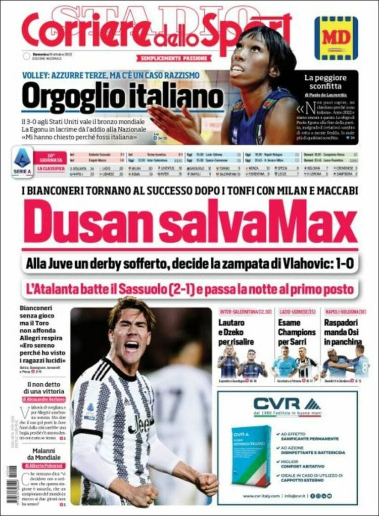 Portada de Corriere dello Sport (Italia)