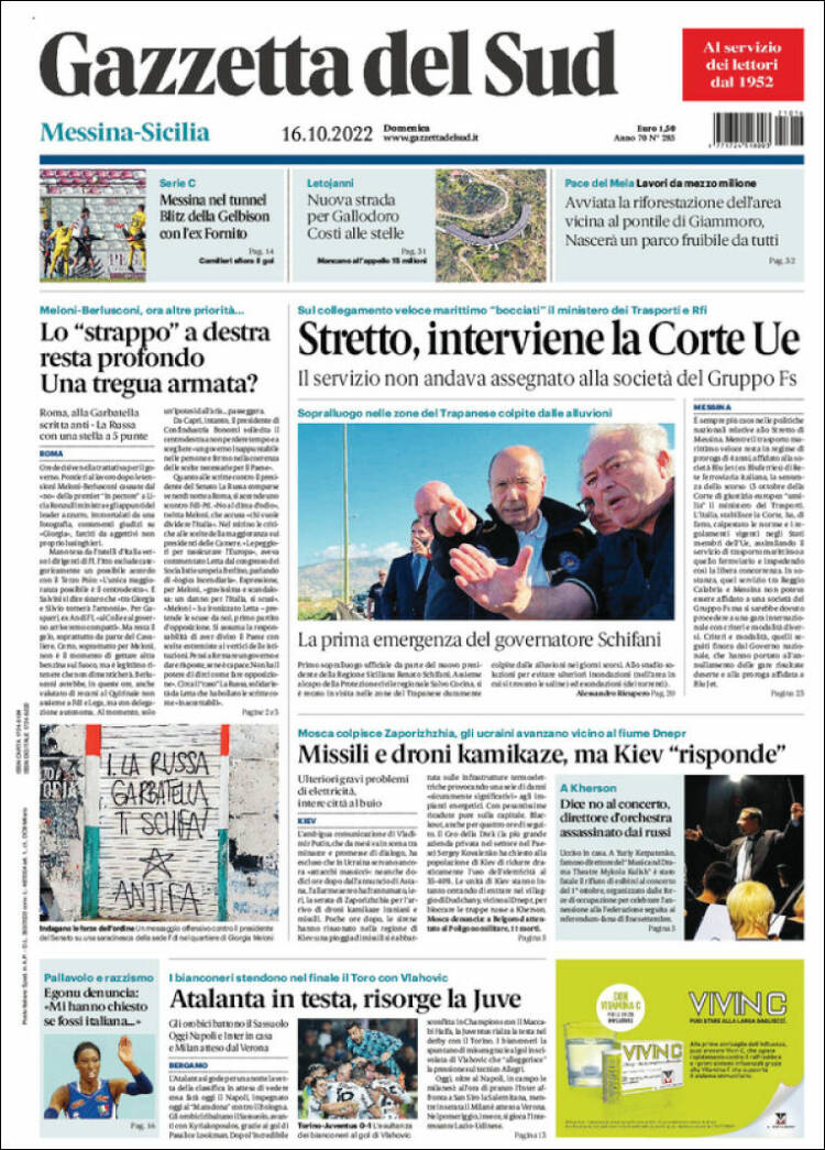 Portada de Gazzetta del Sud (Italia)