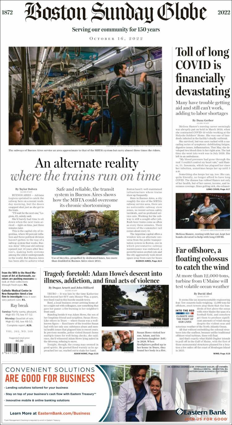 Portada de Boston Globe (USA)