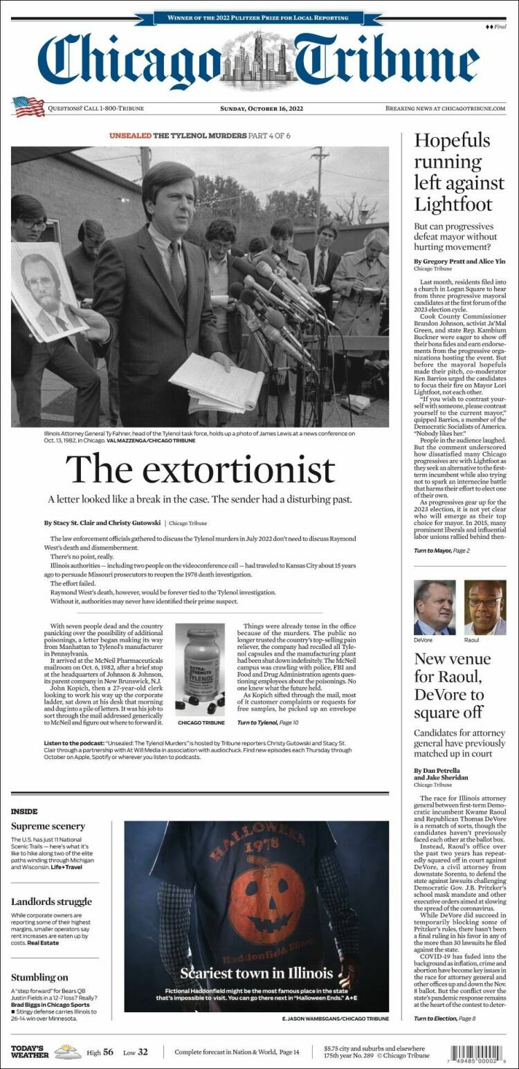 Portada de Chicago Tribune (USA)