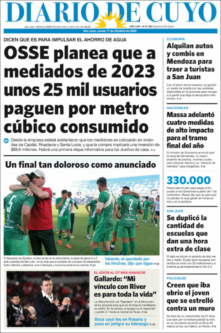 Portada de Diario de Cuyo (Argentina)