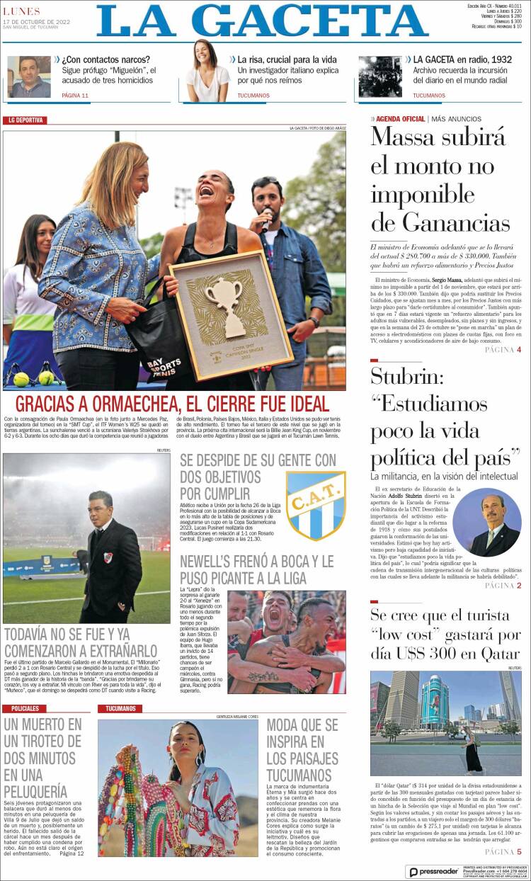 Portada de La Gaceta (Argentina)