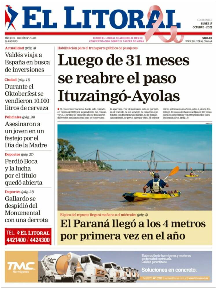 Portada de El Litoral Corrientes (Argentina)