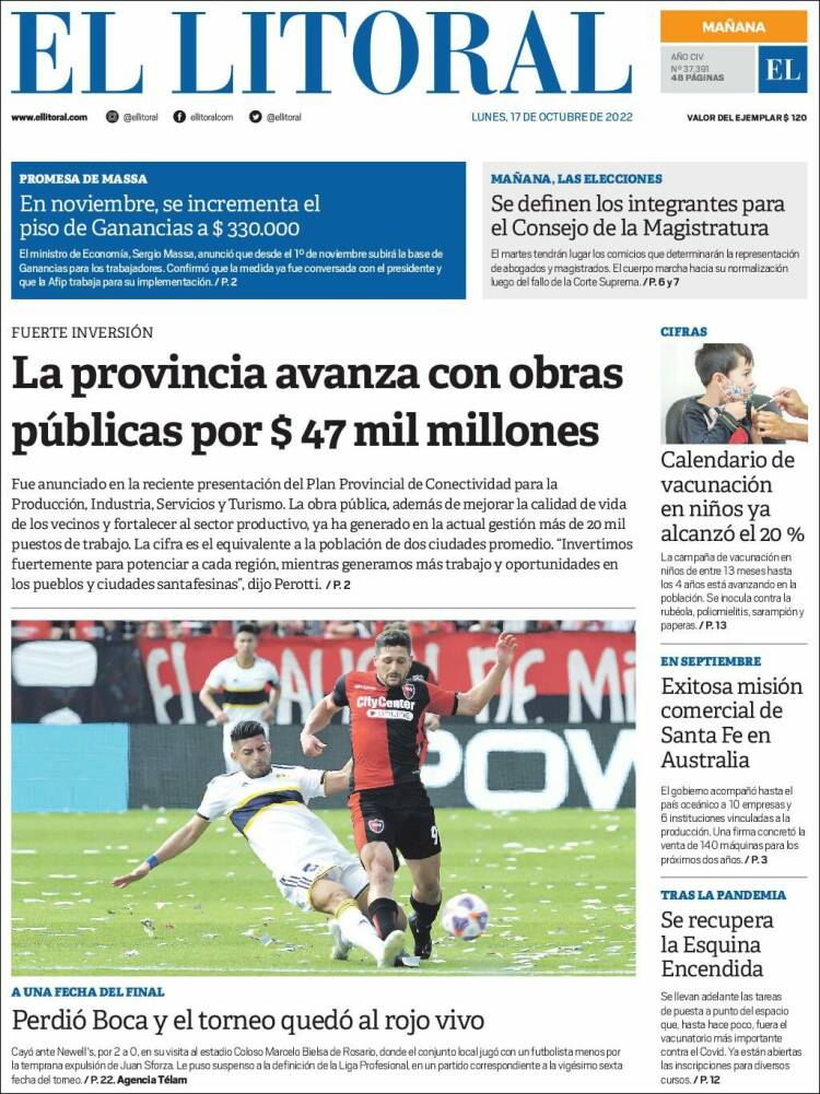 Portada de Diario El Litoral (Argentina)