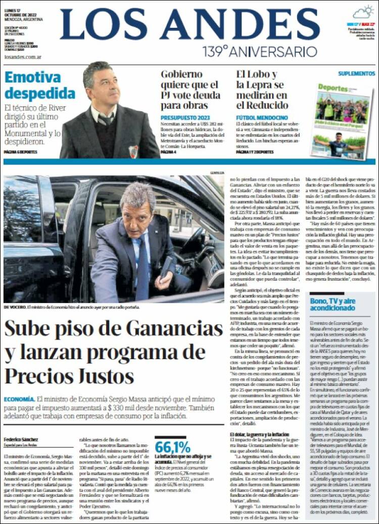 Portada de Los Andes - Mendoza (Argentina)