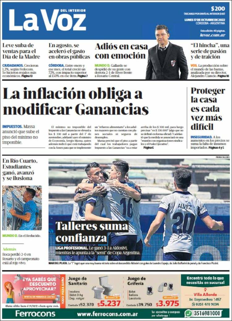 Portada de La Voz del Interior (Argentina)