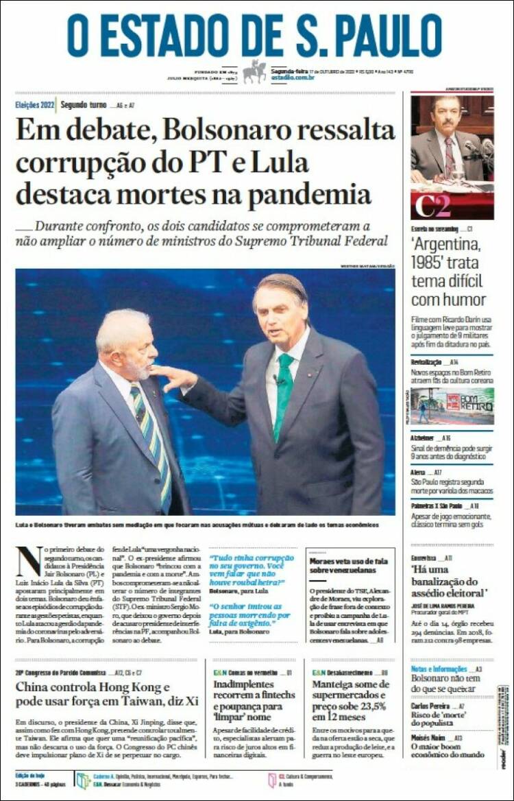 Portada de O Estado de São Paulo (Brasil)
