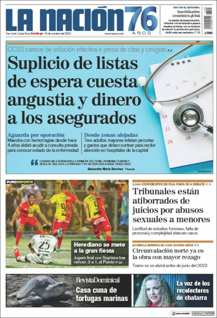 Portada de La Nación - Costa Rica (Costa Rica)