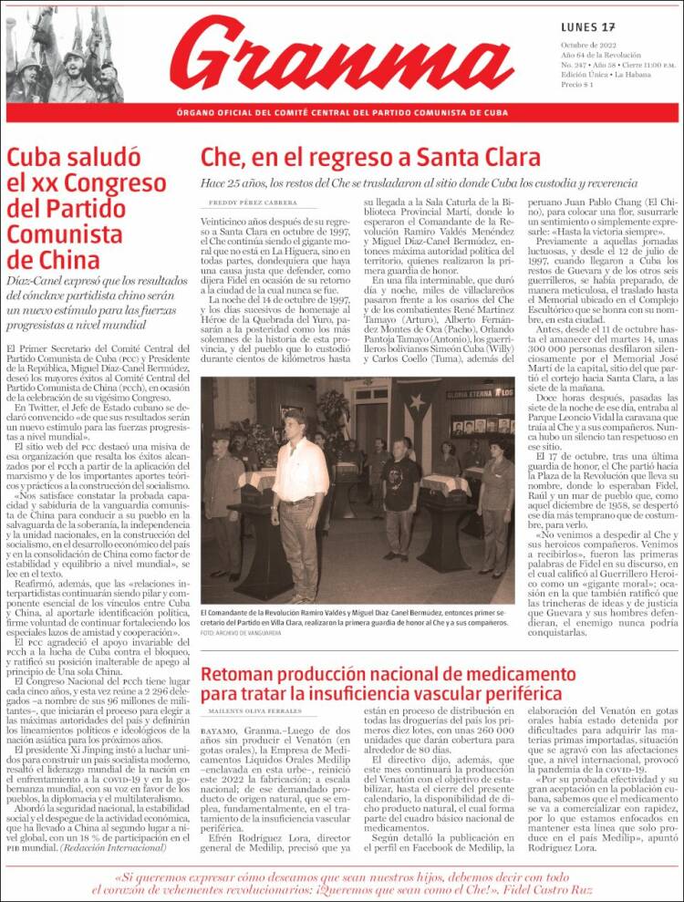 Portada de Granma (Cuba)