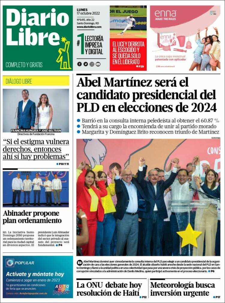 Portada de Diario Libre (R. Dominicana)