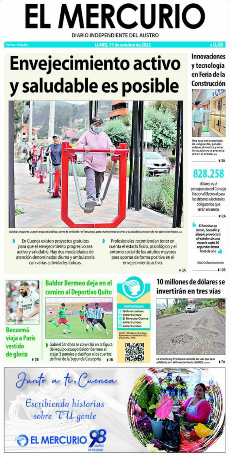 Portada de Diario El Mercurio (Ecuador)