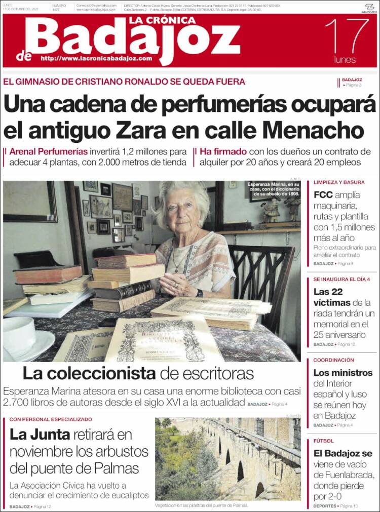 Portada de La Crónica de Badajoz (España)