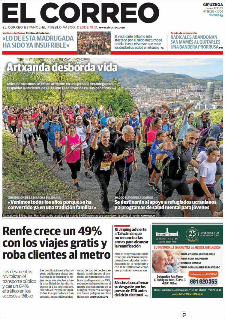 Portada de El Correo - Guipuzcoa (España)