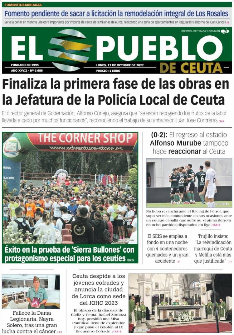 Portada de El Pueblo de Ceuta (España)