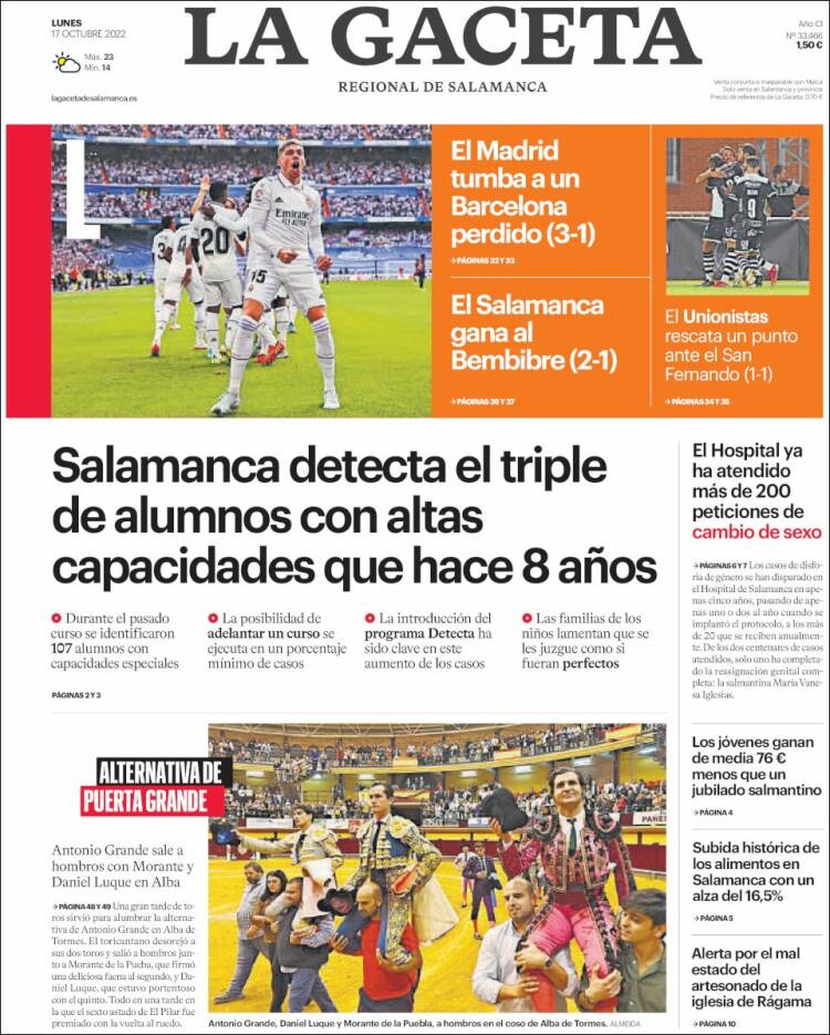 Portada de La Gaceta de Salamanca (España)