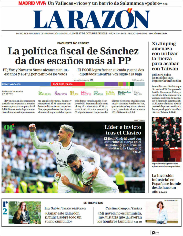 Portada de La Razón (España)