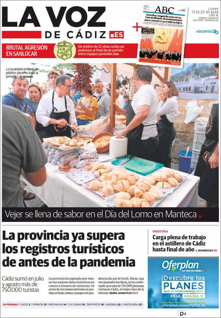 Portada de La Voz de Cádiz (España)