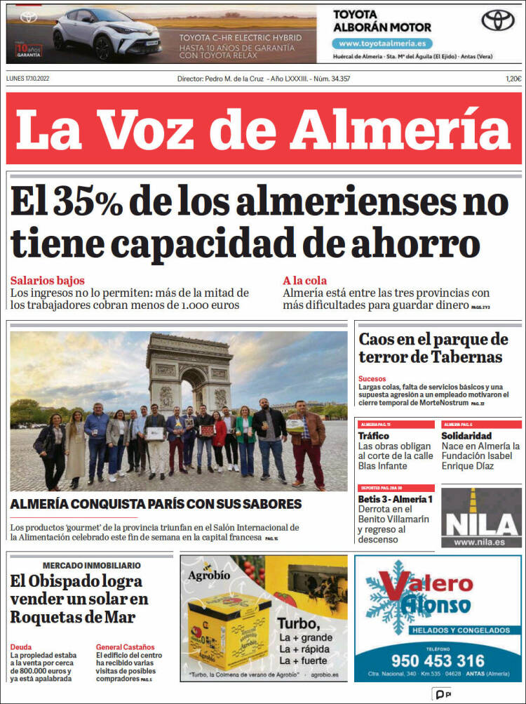 Portada de La Voz de Almería (España)