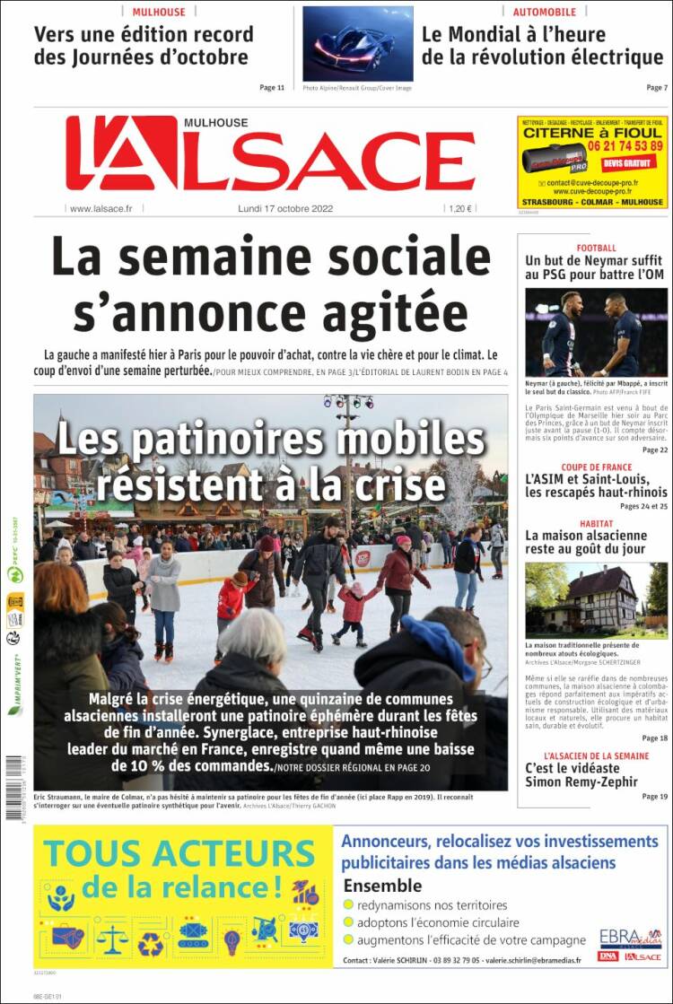 Portada de Journal L'Alsace (Francia)