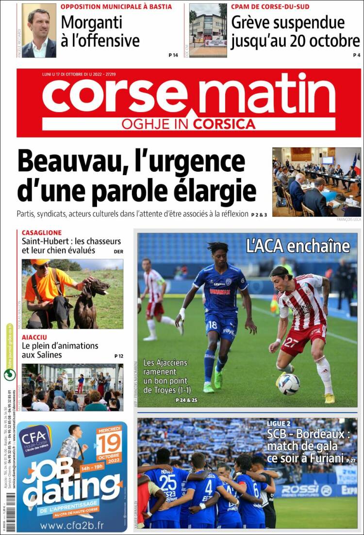 Portada de Corse-Matin (Francia)