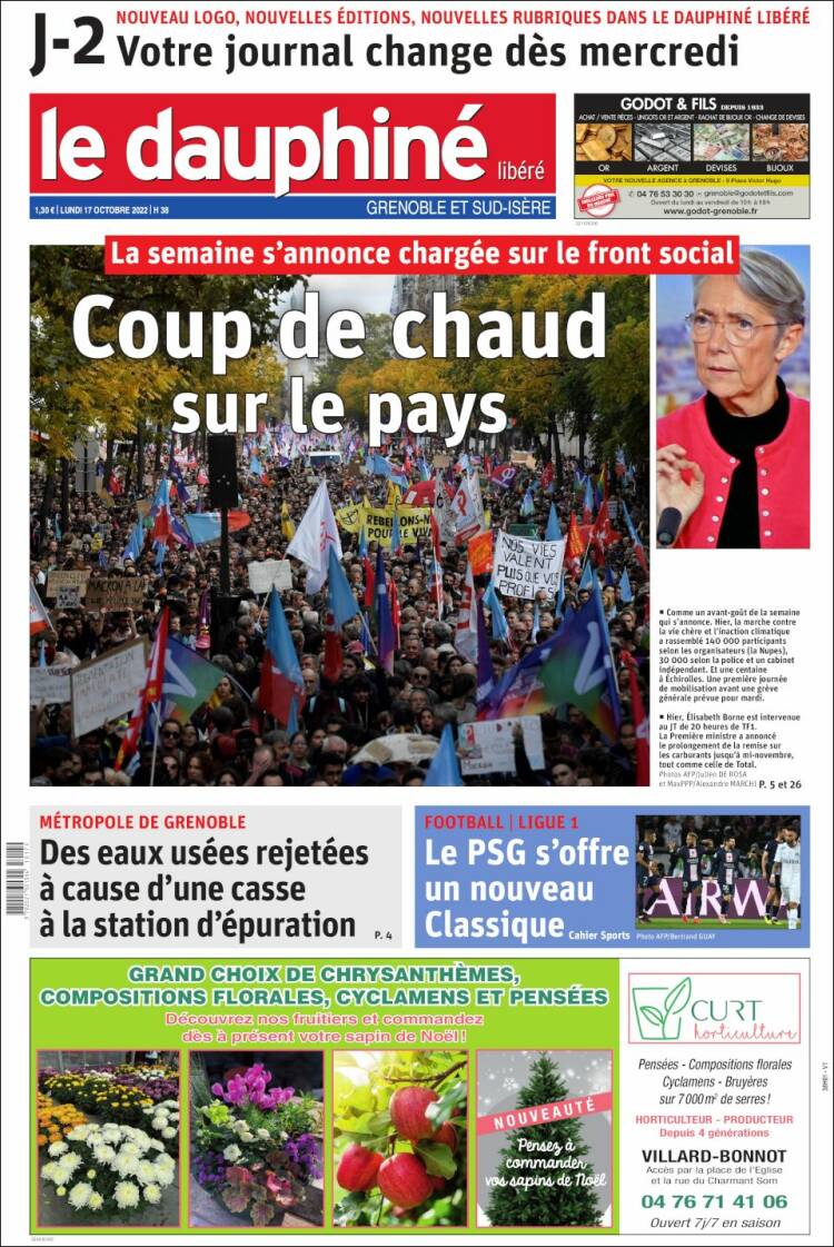 Portada de Le Dauphiné Libéré (Francia)