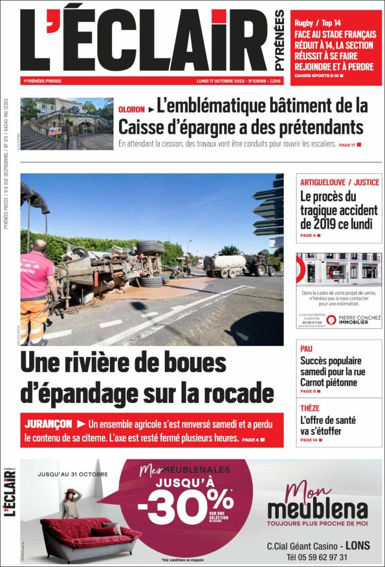 Portada de L'Eclair des Pyrénées (Francia)