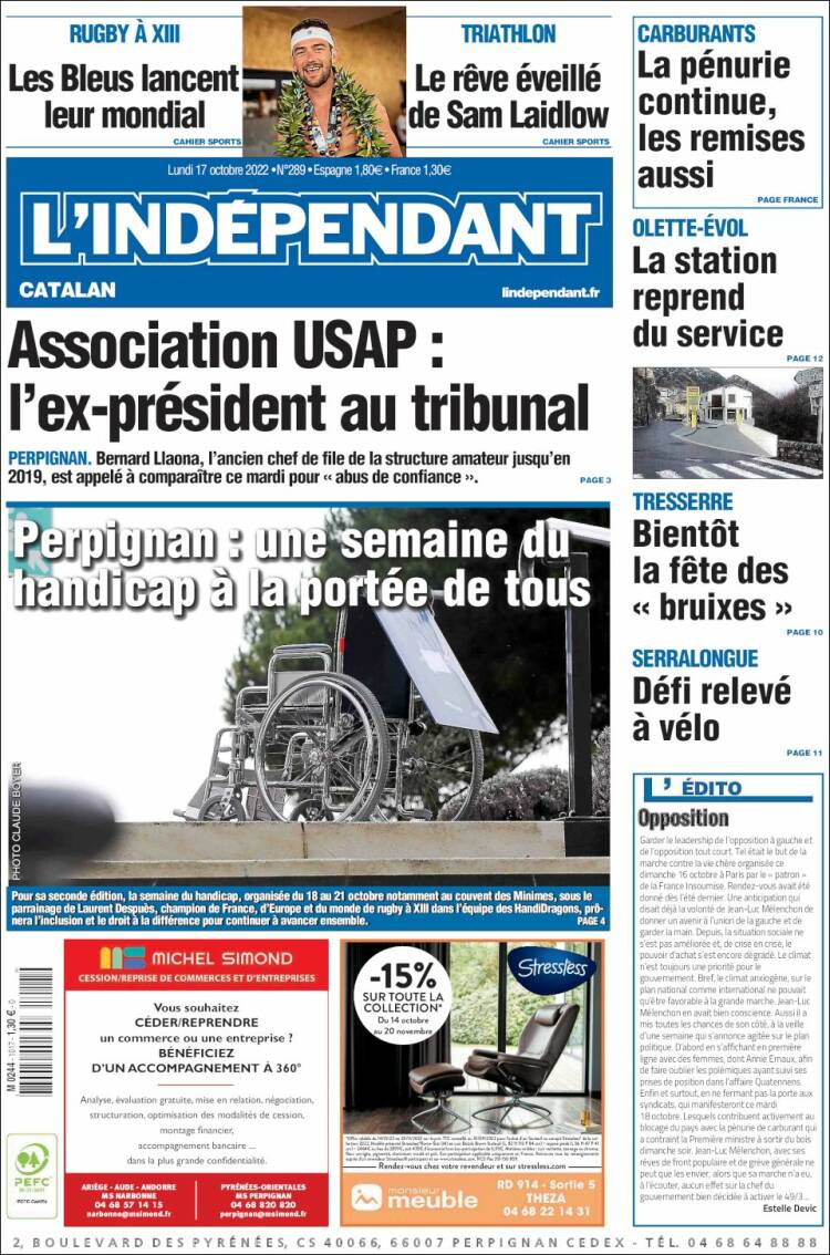 Portada de Le Indépendant (Francia)