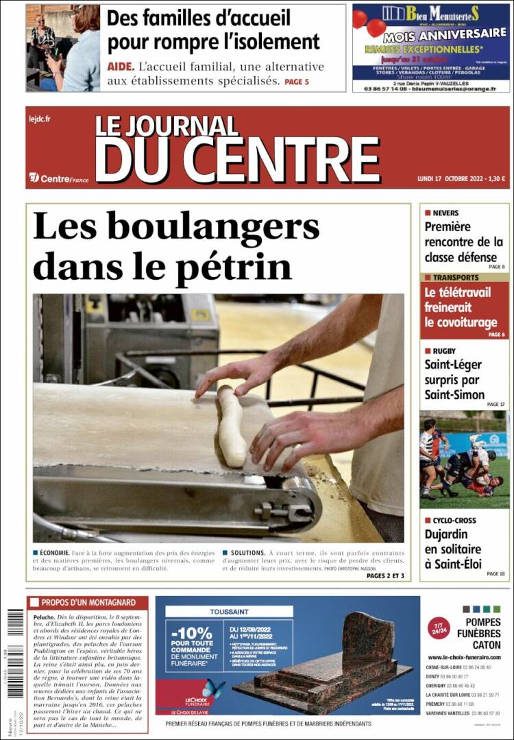 Portada de Le Journal du Centre (Francia)