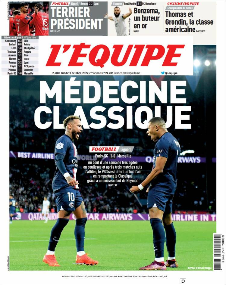 Portada de L'Equipe (Francia)