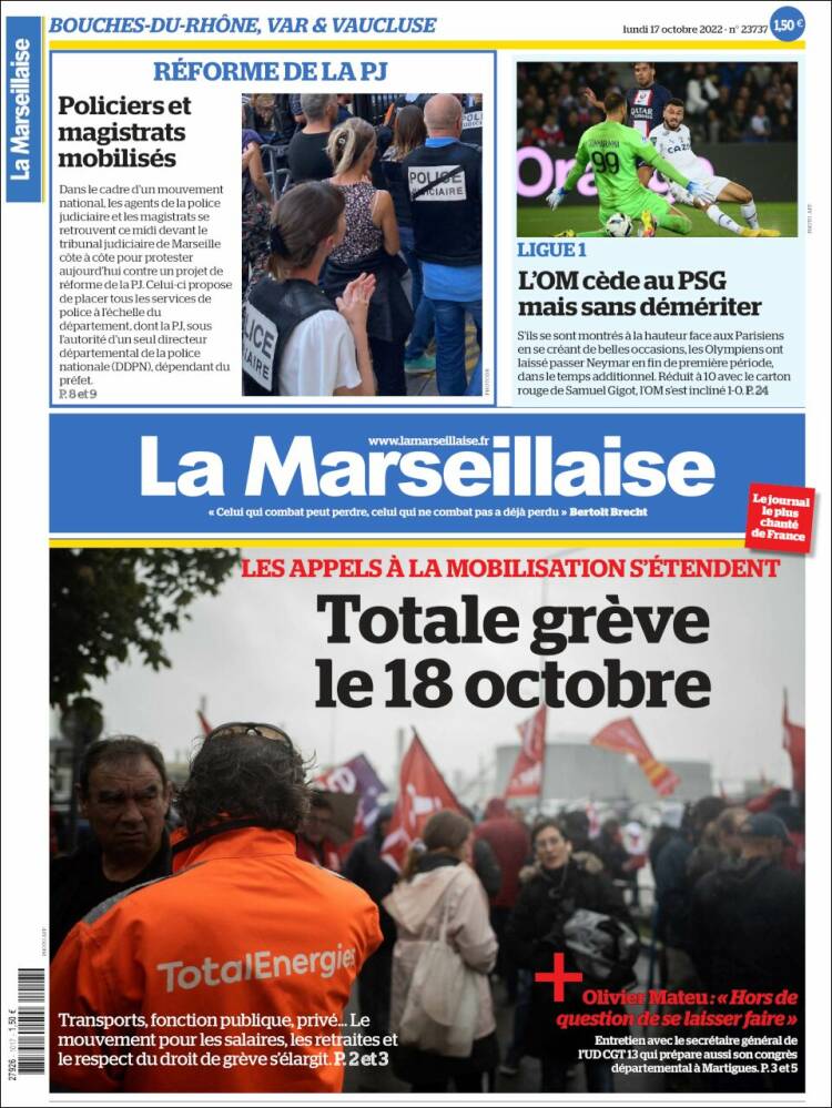 Portada de La Marseillaise (Francia)