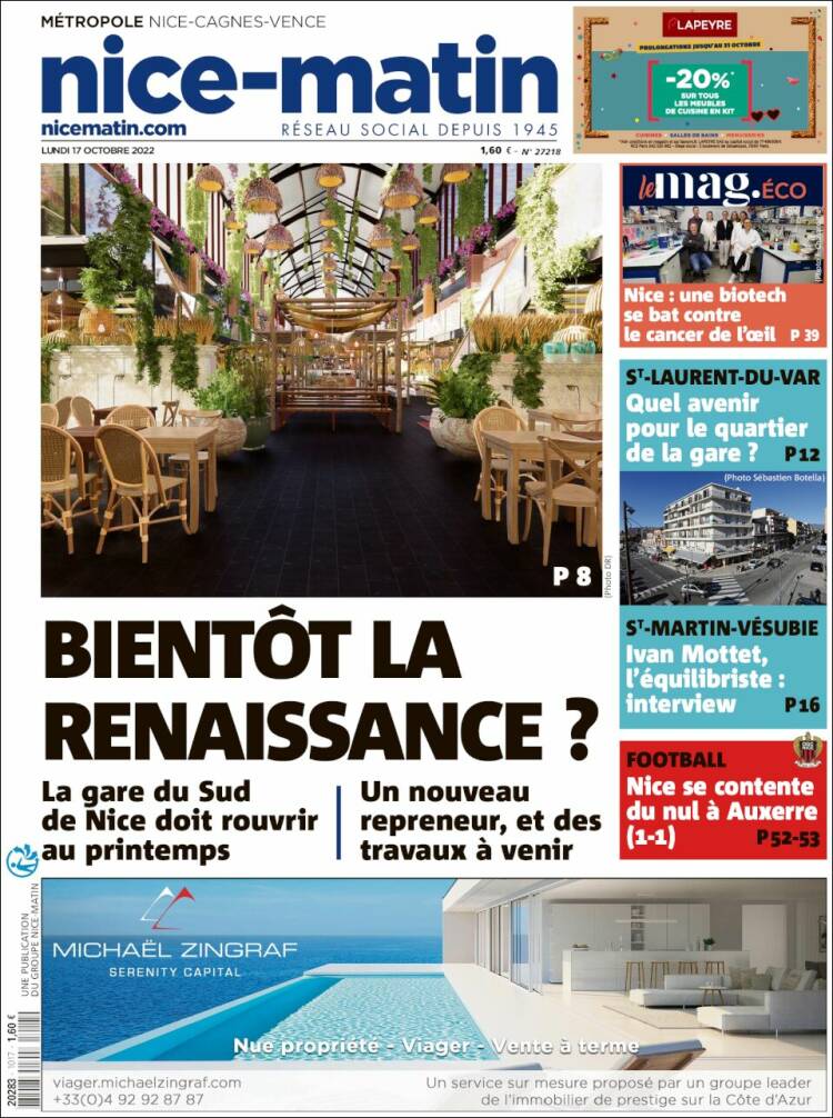 Portada de Nice-Matin (Francia)