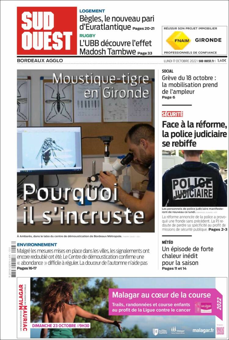 Portada de Sud Ouest (Francia)