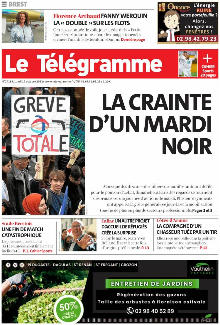 Portada de Télégramme (Francia)