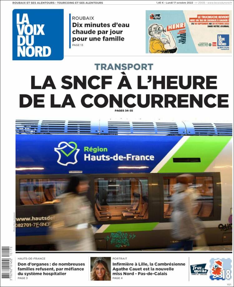 Portada de La Voix du Nord (Francia)