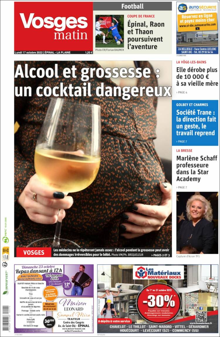 Portada de Vosges Matin (Francia)