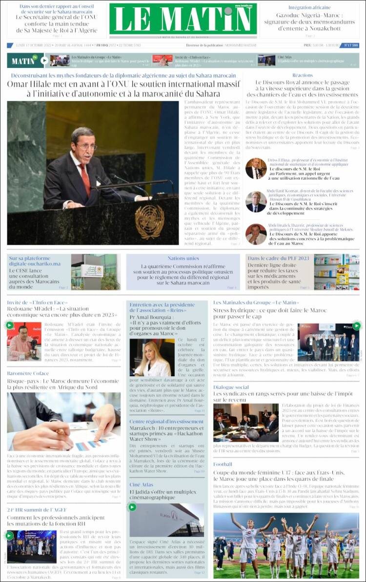 Portada de Le Matin (Marruecos)